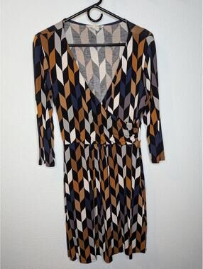 Boden Women’s Wrap Dress Geometric Print Long Sleeve Size US 8P / UK 12P